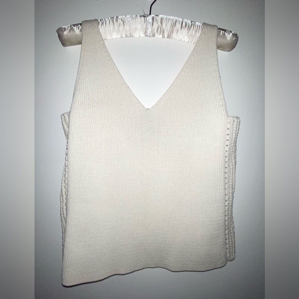 Bailey/44 Cropped Sweater Knit Tank Crochet Sides V-Neck Cream Women Size Small